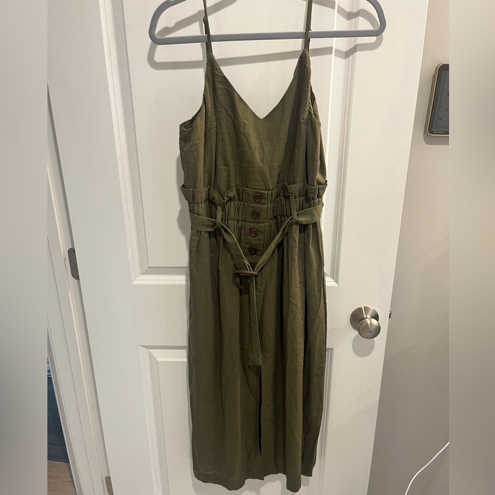 Hunter Green Paperbag Midi Dress